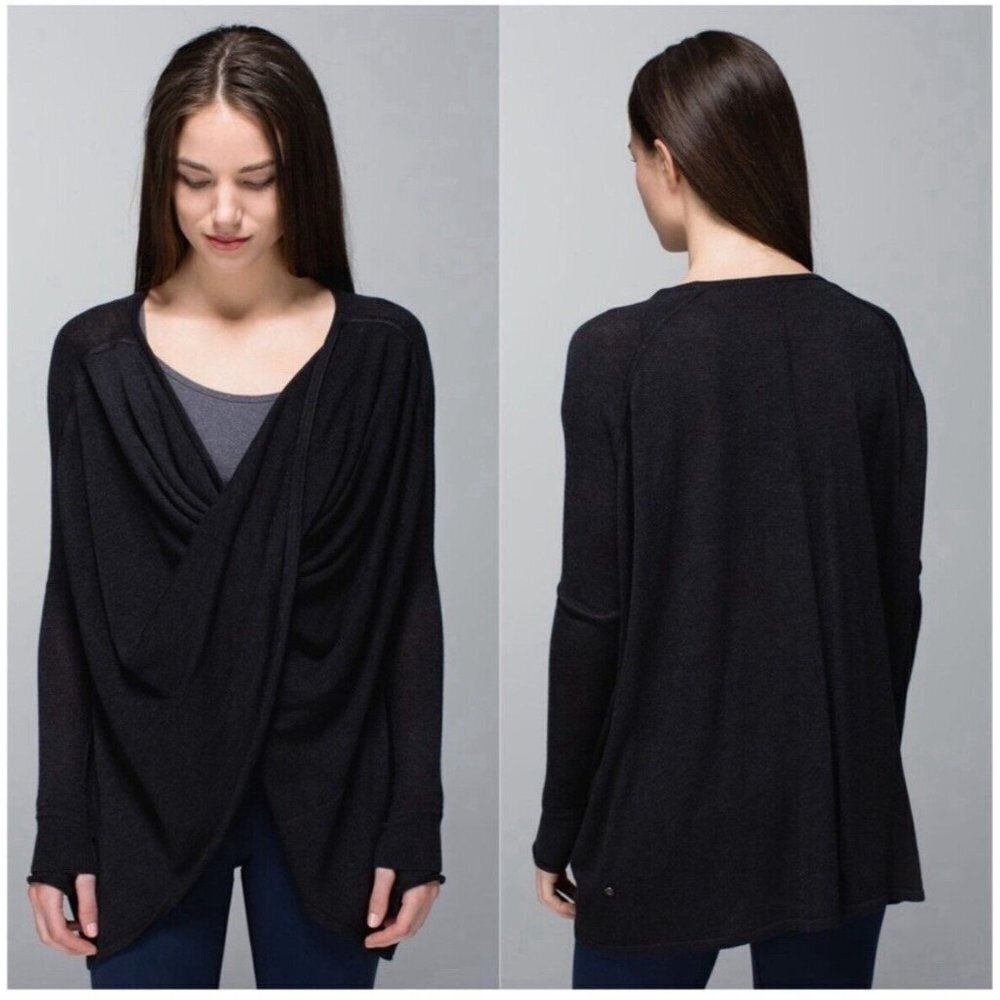 Lululemon Twist & Wrap Sweater Heathered Black Boolux Cashmere Blend Size 12